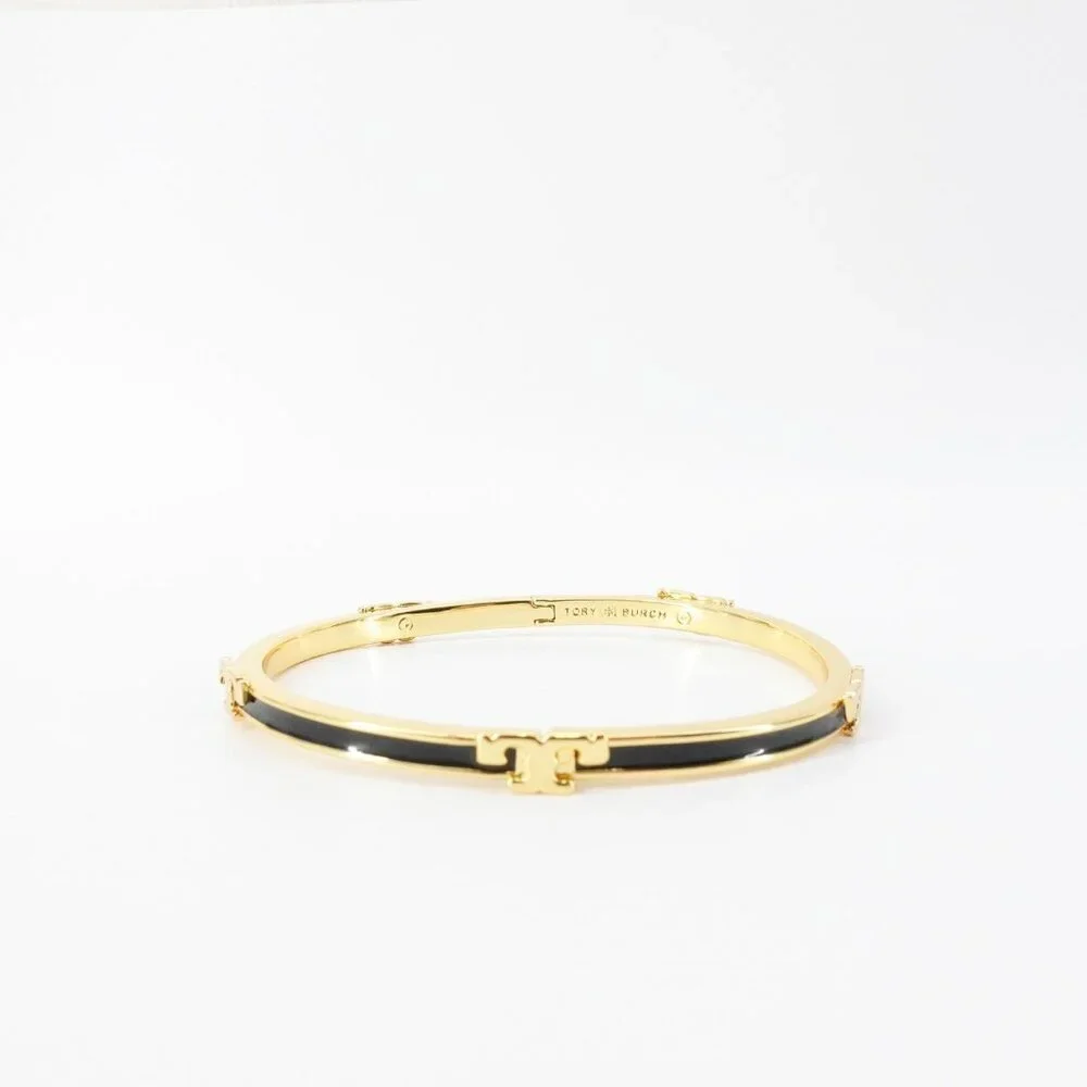 Tory Burch Serif-T Enameled Stackable Bracelet Black OS - Picture 8 of 12